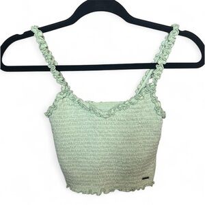 Hollister Mint Green Smocked Ruffle Trim Stretch Crop Top Womens Size Small